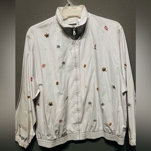 Koret White Bomber Jacket with Floral Embroidery